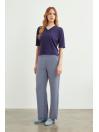 Pantalon en tissu détaillé élastique à la taille large P-0102