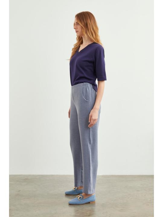 Pantalon en tissu détaillé élastique à la taille large P-0102