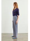 Pantalon en tissu détaillé élastique à la taille large P-0102