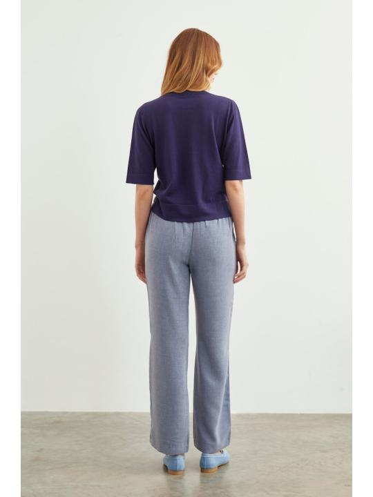 Pantalon en tissu détaillé élastique à la taille large P-0102