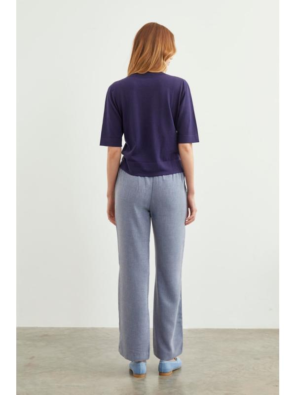 Pantalon en tissu détaillé élastique à la taille large P-0102