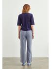 Pantalon en tissu détaillé élastique à la taille large P-0102