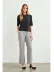 Pantalon en tissu détaillé élastique à la taille large P-0102