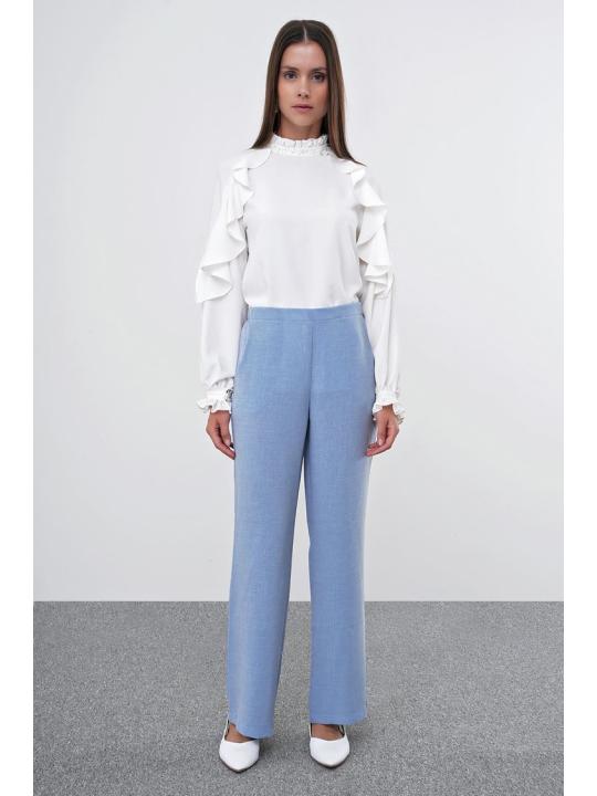 Pantalon en tissu détaillé élastique à la taille large P-0102