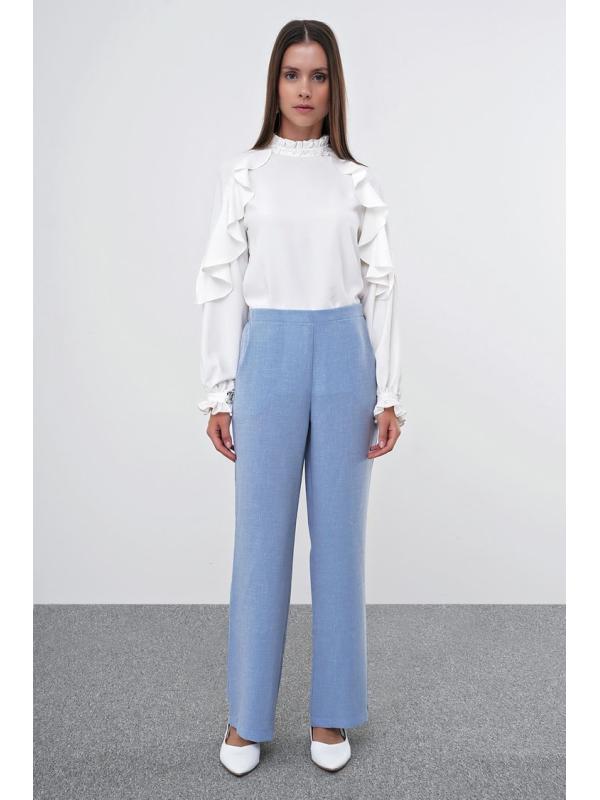 Pantalon en tissu détaillé élastique à la taille large P-0102