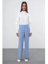 Pantalon en tissu détaillé élastique à la taille large P-0102