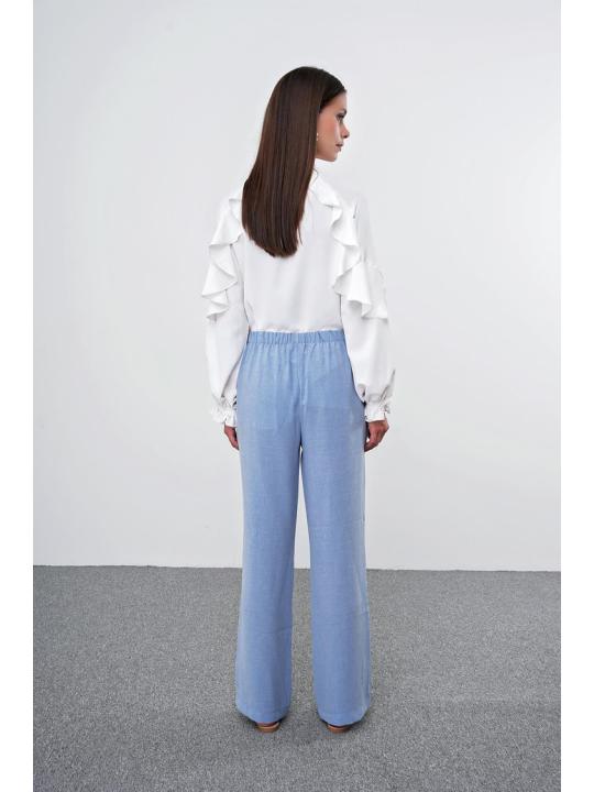 Pantalon en tissu détaillé élastique à la taille large P-0102