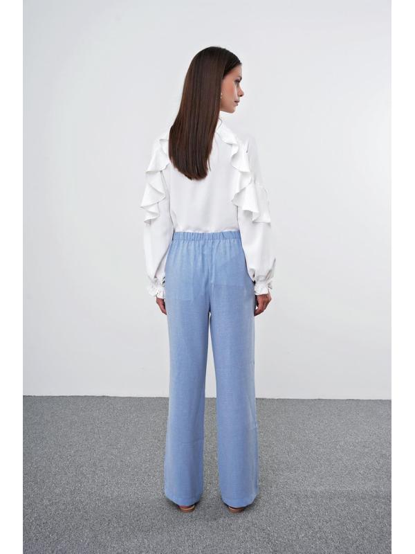Pantalon en tissu détaillé élastique à la taille large P-0102