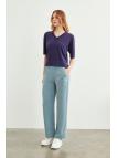 Pantalon en tissu détaillé élastique à la taille large P-0102