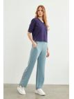Pantalon en tissu détaillé élastique à la taille large P-0102