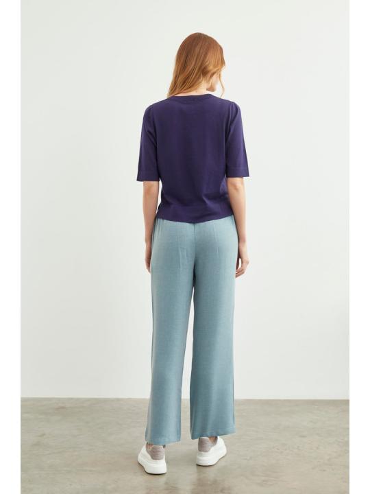 Pantalon en tissu détaillé élastique à la taille large P-0102
