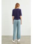 Pantalon en tissu détaillé élastique à la taille large P-0102