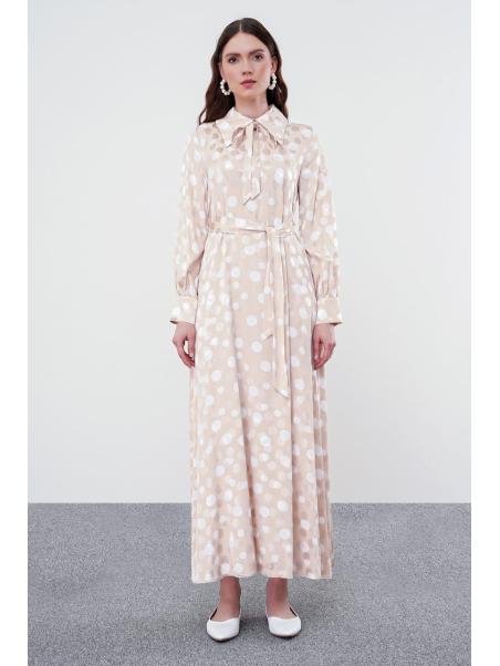 Robe à col de chemise à motifs à pois E-0401