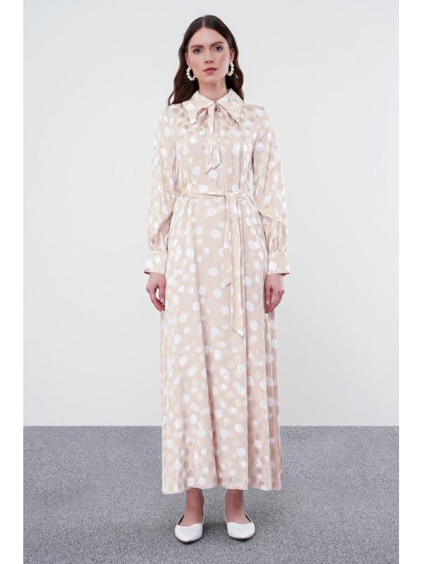Robe à col de chemise à motifs à pois E-0401
