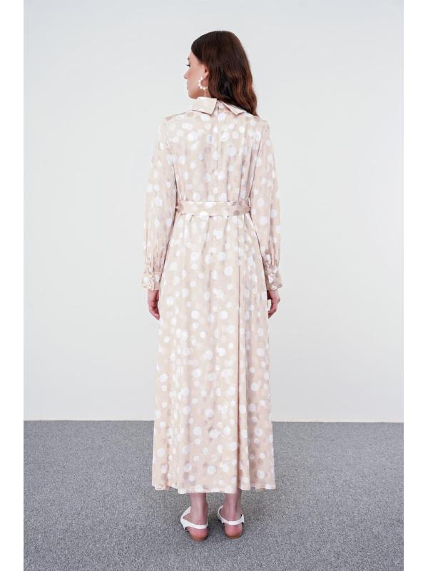 Robe à col de chemise à motifs à pois E-0401
