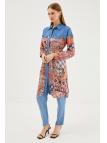 Tunique longue à motifs col chemise T-1441