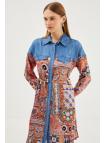 Tunique longue à motifs col chemise T-1441