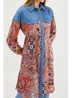 Tunique longue à motifs col chemise T-1441
