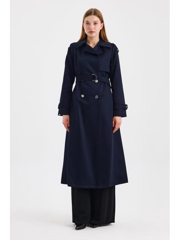 Trench-coat bleu marine détaillé 13429
