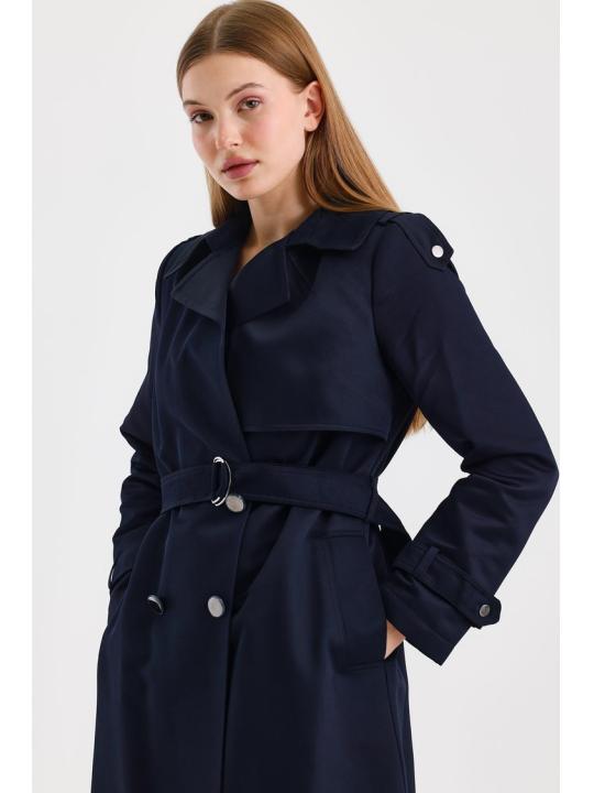 Trench-coat bleu marine détaillé 13429