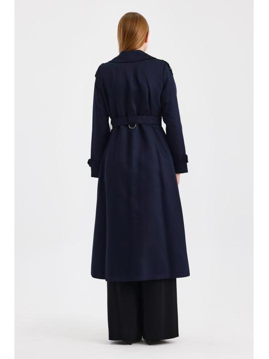 Trench-coat bleu marine détaillé 13429