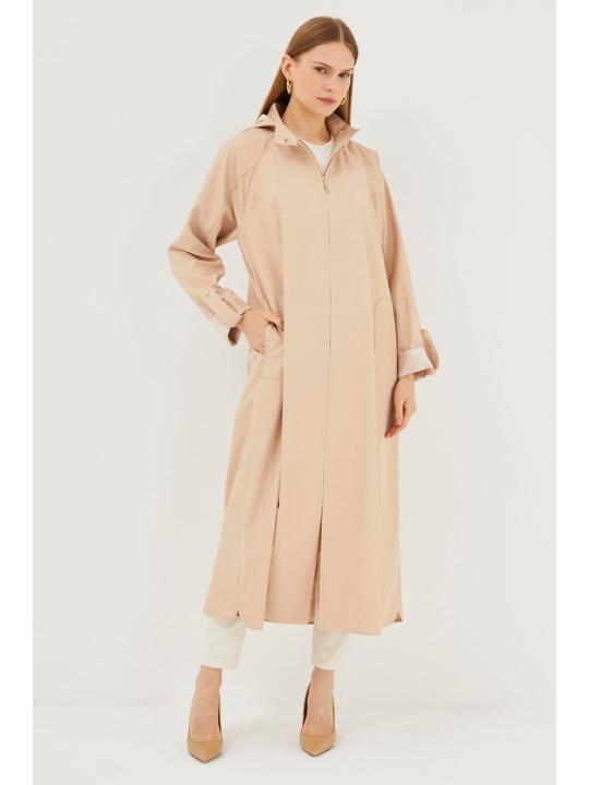 Trench-coat noir détaillé à poche à capuche 13454