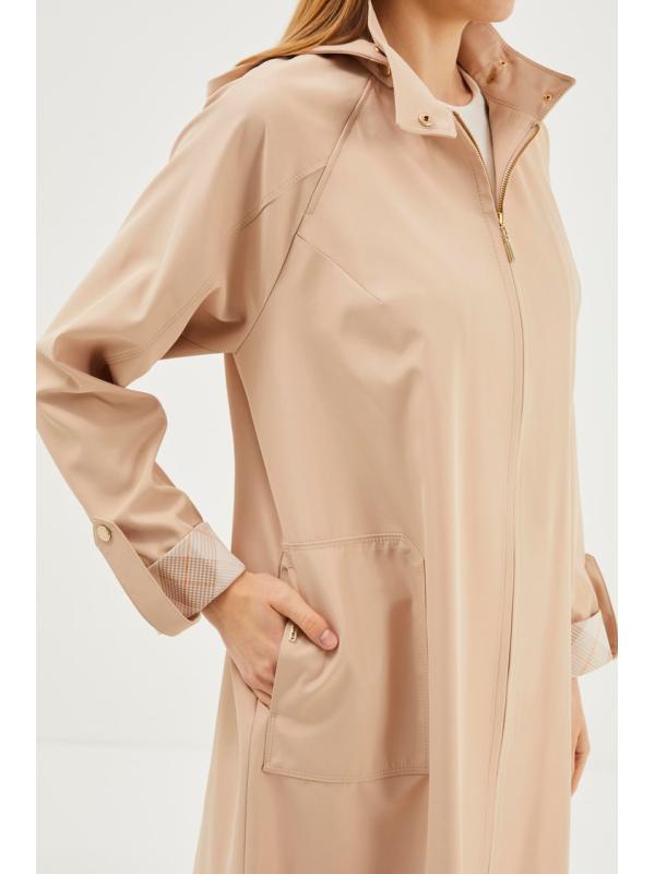 Trench-coat noir détaillé à poche à capuche 13454