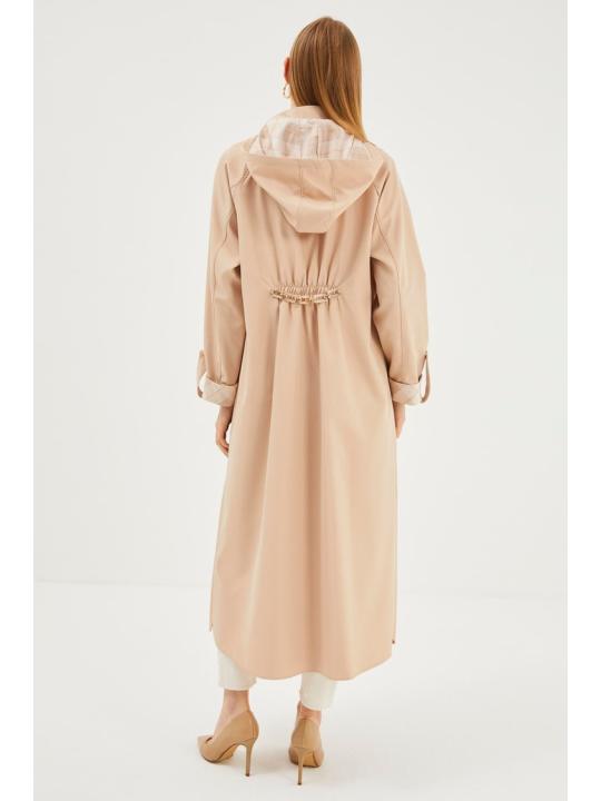 Trench-coat noir détaillé à poche à capuche 13454