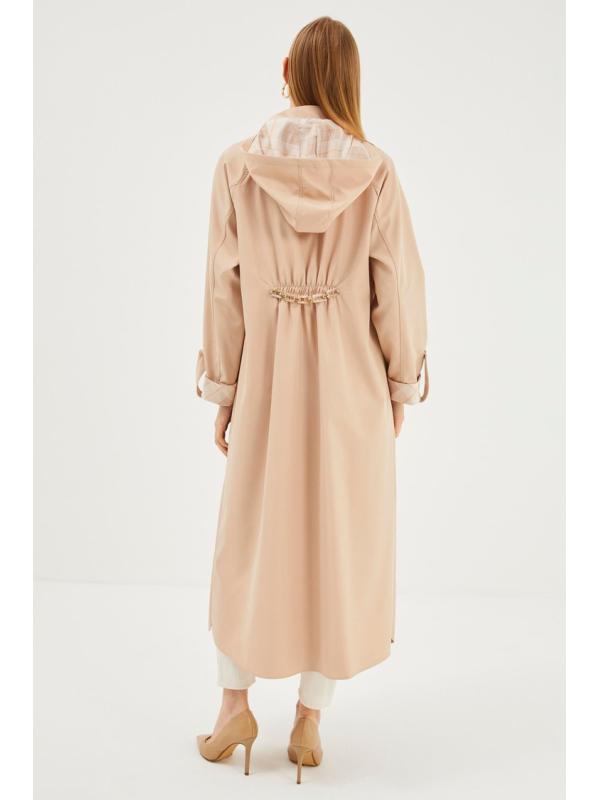 Trench-coat noir détaillé à poche à capuche 13454