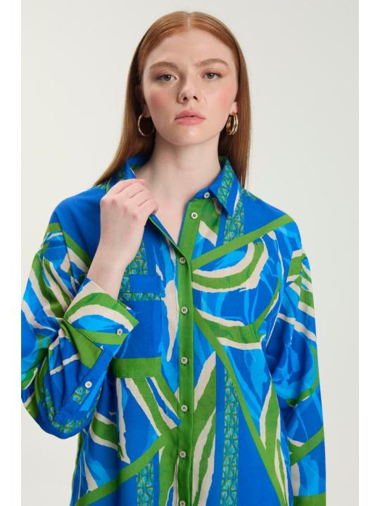 Chemise bleue à motifs G-0100