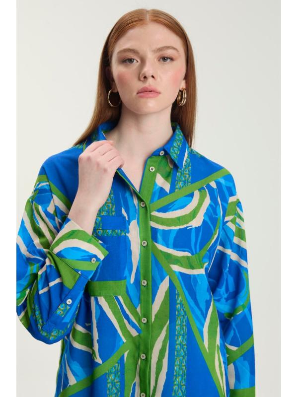 Chemise bleue à motifs G-0100