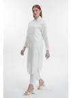 Tunique longue à col chemise avec détails de manches en dentelle T-1575