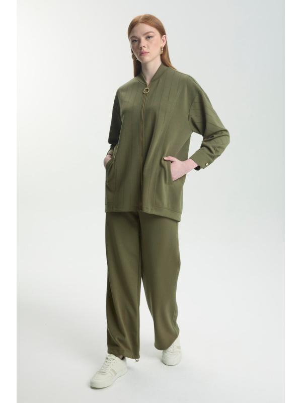 Ensemble de la pierre zippé en vert kaki détaillé Double Set TK-1456