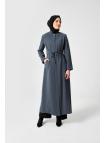 Manteau à col haut noué à la taille fumée 13400