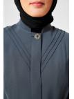 Manteau à col haut noué à la taille fumée 13400