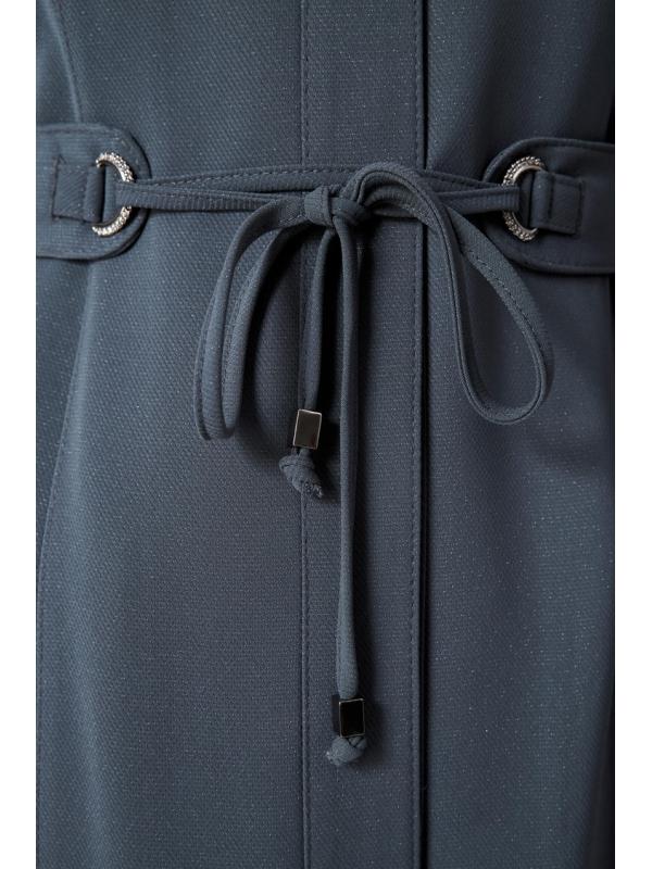 Manteau à col haut noué à la taille fumée 13400