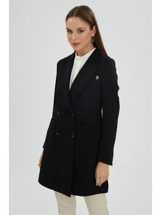 La poche à col double boutonnage Veste noire détaillée C-0024