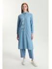 Tunique longue en denim à paillettes T-1572 avec bouton caché