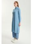 Tunique longue en denim à paillettes T-1572 avec bouton caché