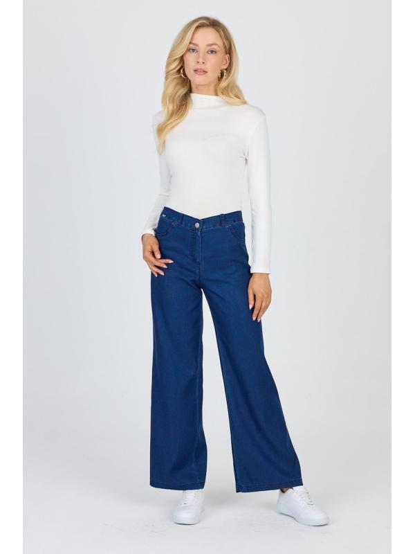 Pantalon large en denim bleu marine P-0136
