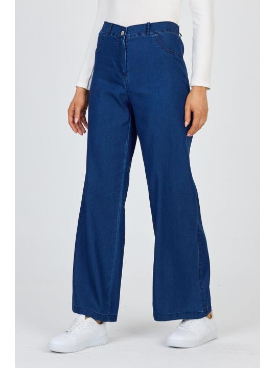 Pantalon large en denim bleu marine P-0136