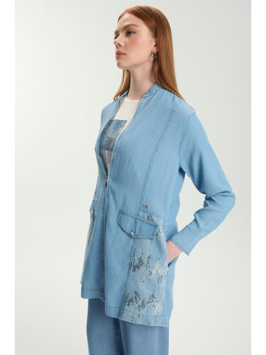 Ensemble veste en jean coupe décontractée bleu clair et t-shirt imprimé TK-1577