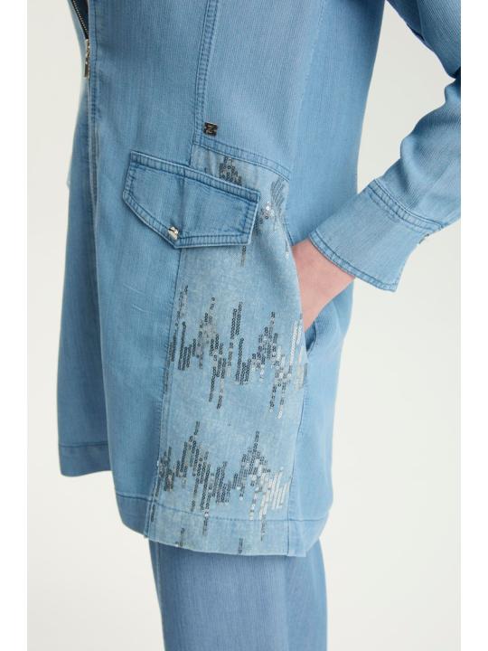 Ensemble veste en jean coupe décontractée bleu clair et t-shirt imprimé TK-1577