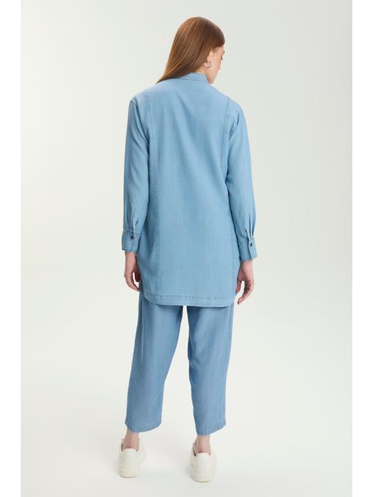 Ensemble veste en jean coupe décontractée bleu clair et t-shirt imprimé TK-1577