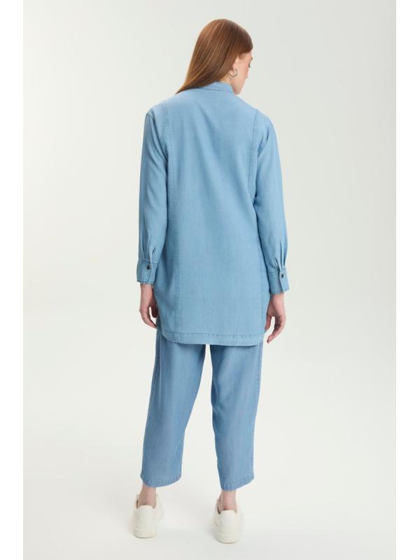 Ensemble veste en jean coupe décontractée bleu clair et t-shirt imprimé TK-1577