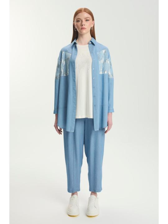 Ensemble deux pièces chemise et t-shirt à sequins TK-1545