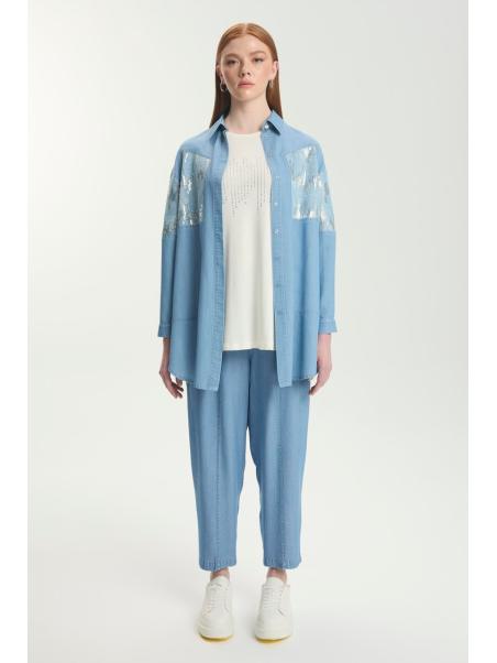 Ensemble deux pièces chemise et t-shirt à sequins TK-1545