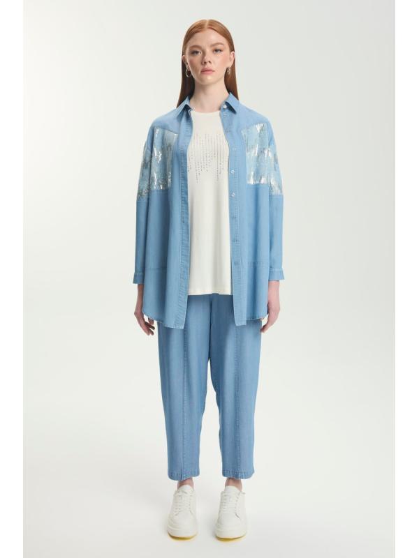 Ensemble deux pièces chemise et t-shirt à sequins TK-1545