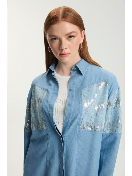 Ensemble deux pièces chemise et t-shirt à sequins TK-1545