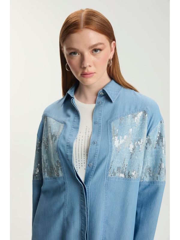 Ensemble deux pièces chemise et t-shirt à sequins TK-1545